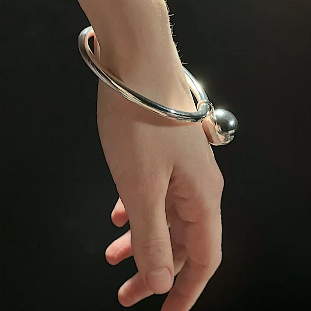 Drop Ball Sterling Silver Bangle Bracelet Ball Charm